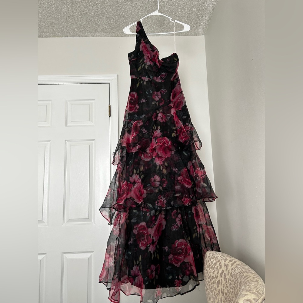 Size Small - Lulus - One Shoulder - Black & Purple Floral Dress - Worn Once